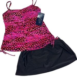 NEW Swim 2-pc skort Sz 14 & Tankini top Sz 12 Black/pink by Ocean Dream